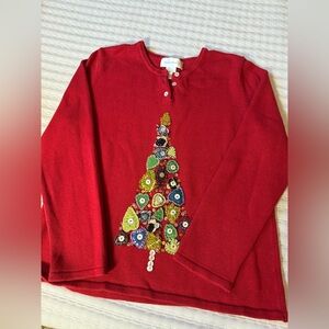 Susan Bristol‎ Christmas Sweater Women’s XL Cotton Ramie Beaded Tree